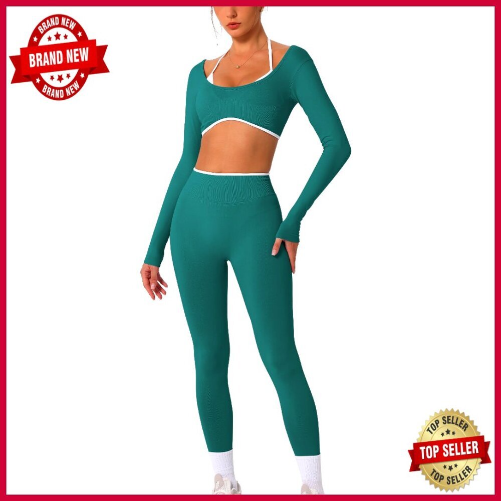 Long Sleeve Halter Crop Top and High Waist Leggings Workout Set